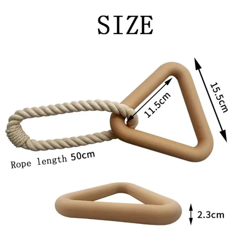 Large triangular pet pull ring toy in cotton rope available in three colours
