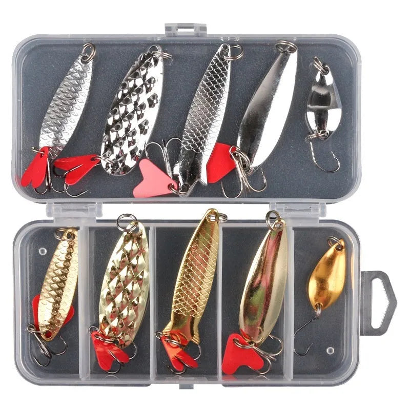 Metal sequin fishing lure kit with box iron and gold silver reflective false bait