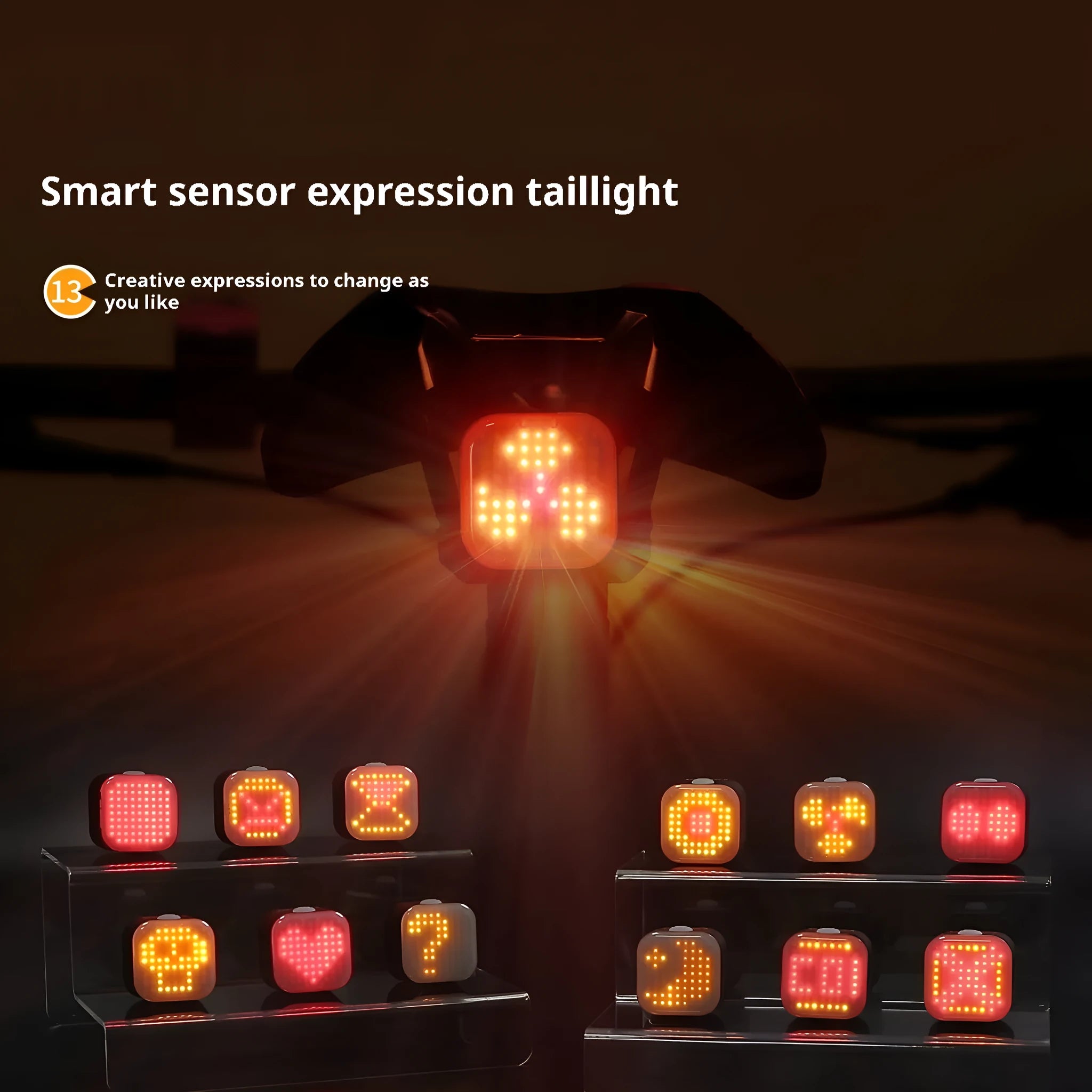 MEROCA bicycle intelligent brake sensing tail light with facial expression lens and seat tube mounting bracket