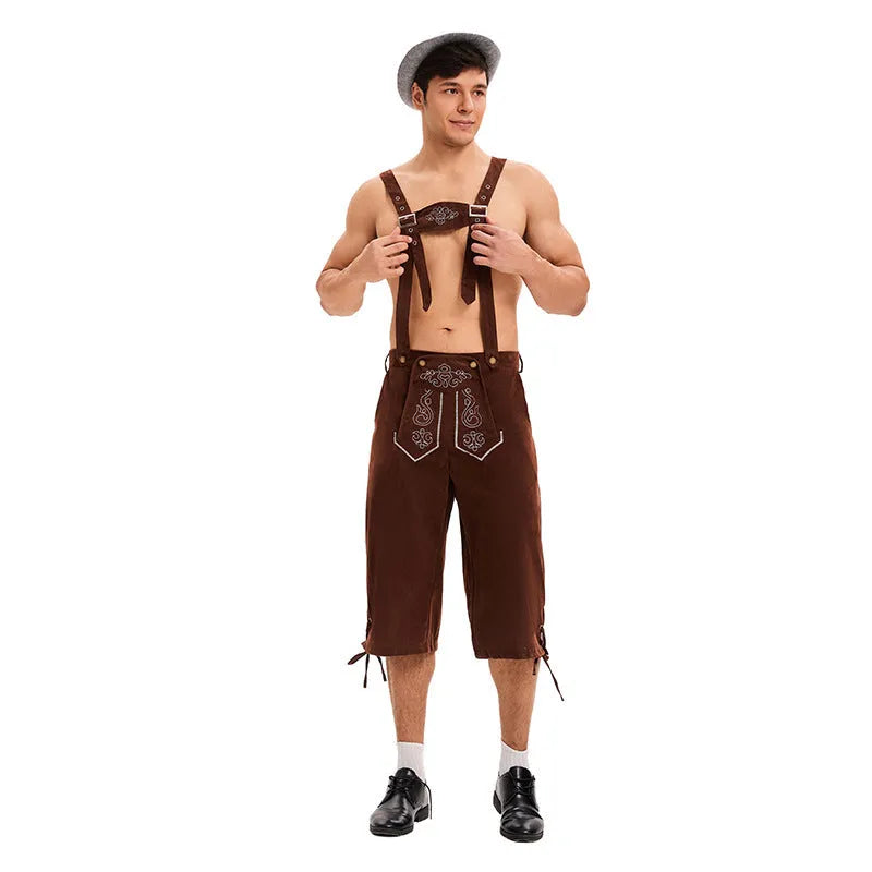 Polyester suspenders beer pants in three colours black brown and khaki for stage wear