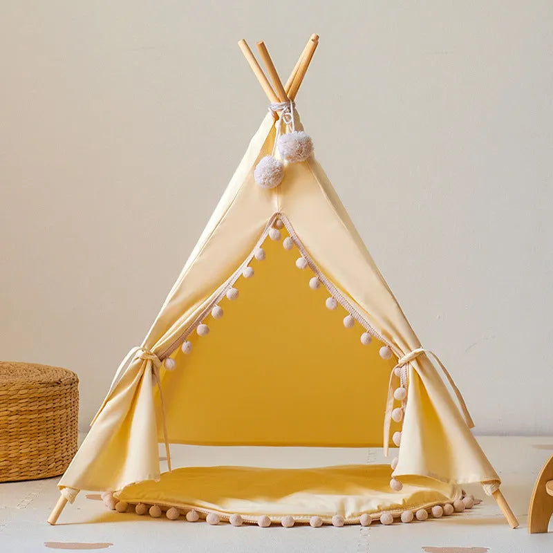 White cloth pet tent bed with pad for cats and dogs, removable and washable, medium or large size