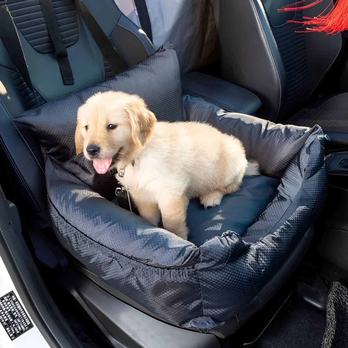 Car pet seat kennel in dark grey cloth measuring 55cm by 50cm by 32cm for cats and dogs