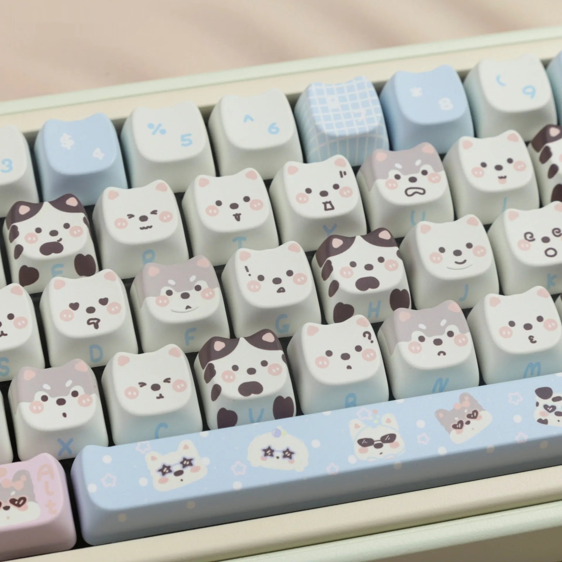 PBT sublimation key cap full set with colourful puppy design for mechanical keyboards