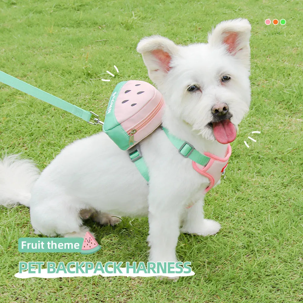 Pet backpack chest strap harness with anti-slip traction rope in green colour