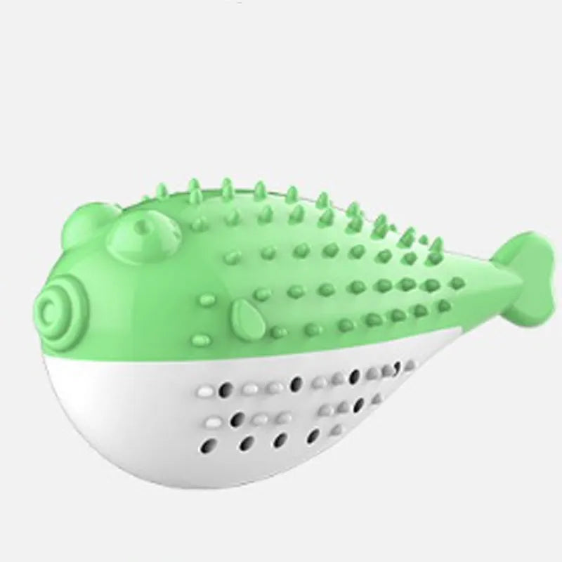 Mint Toys blue silicone fish-shaped cat chew toy with integrated toothbrush on a white background.