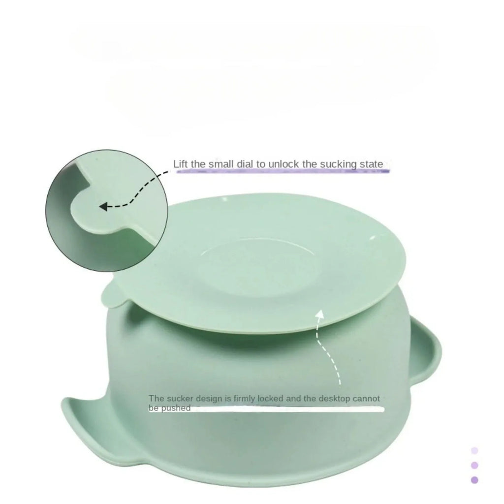 Silicone pet bowl with suction cup base in a choice of five colours: beige, blue, grey, green, and pink.