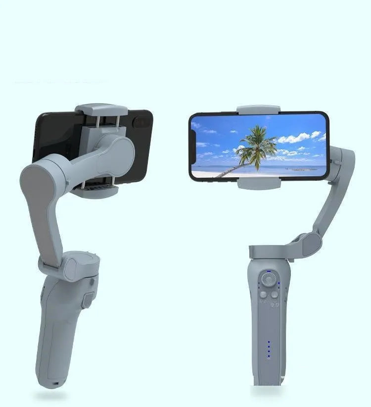 L7B PRO folding three-axis mobile phone gimbal stabilizer shown unfolded and folded
