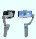 L7B PRO folding three-axis mobile phone gimbal stabilizer shown unfolded and folded