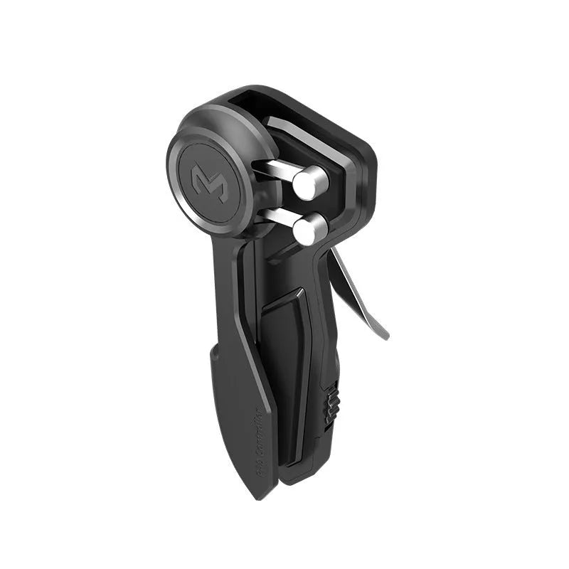 Black six-finger mobile game controller with adjustable triggers for iPad and smartphone tablets