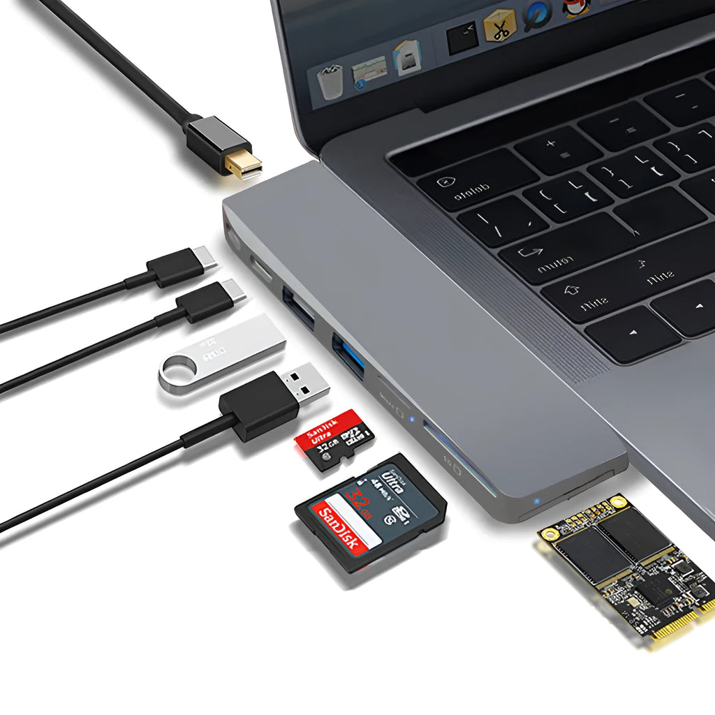 Computer card reader conversion head with 8 interfaces for MacBook Pro connectivity expansion