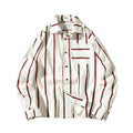 Men's casual loose striped cotton shirt in blue and red, sizes M to 5XL for relaxed everyday wear