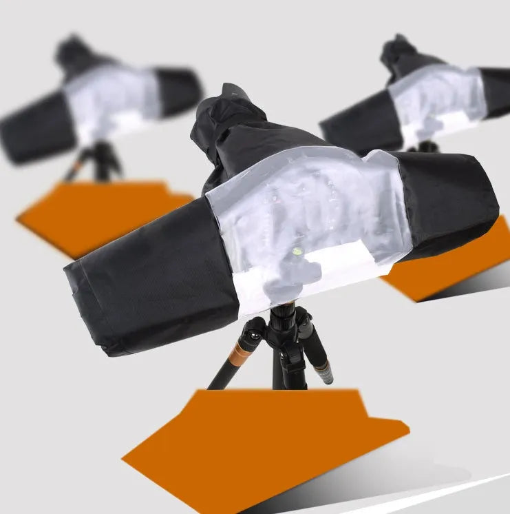Clear PVC DSLR camera rain cover with kangaroo pouch for long lens protection