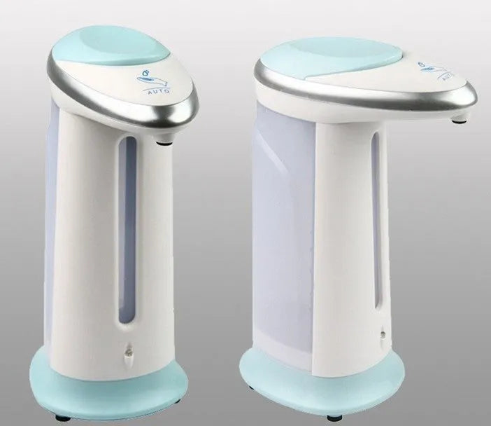 Black automatic sensor-operated liquid soap dispenser with 400ml capacity on a bathroom counter.