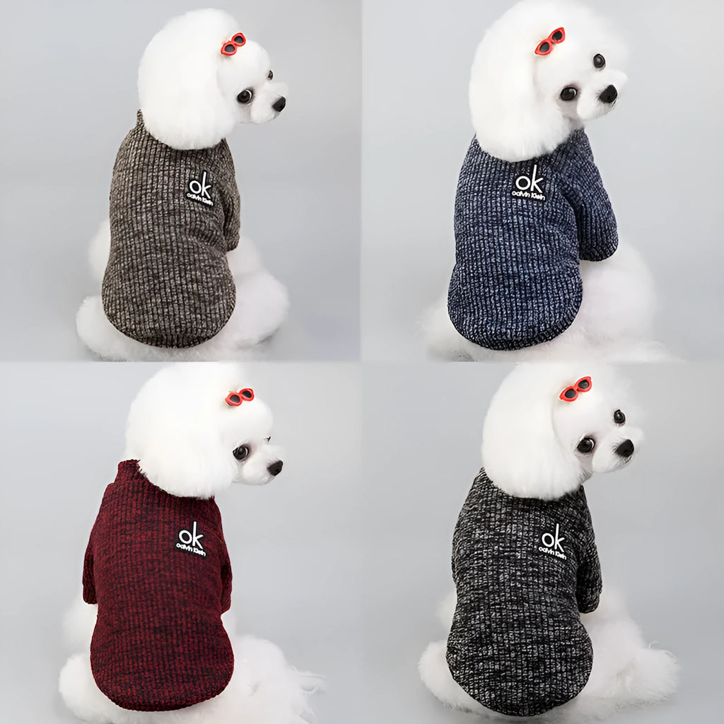 Wool pet clothing sweater in England style, available in Coffee, Wine red, black, and blue, sizes S to XXL