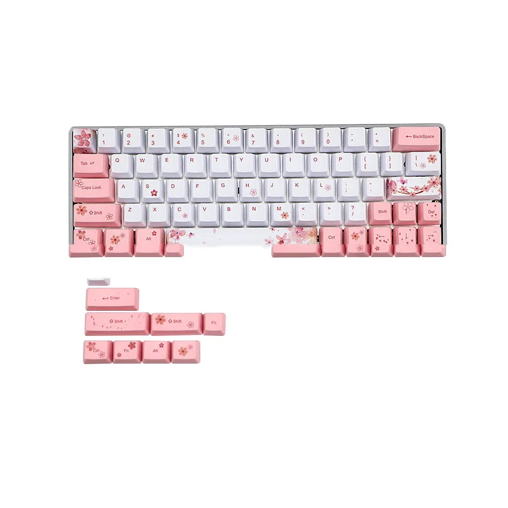 Pink PBT mechanical keyboard keycaps with five-sided sublimation printing for Cherry MX switches