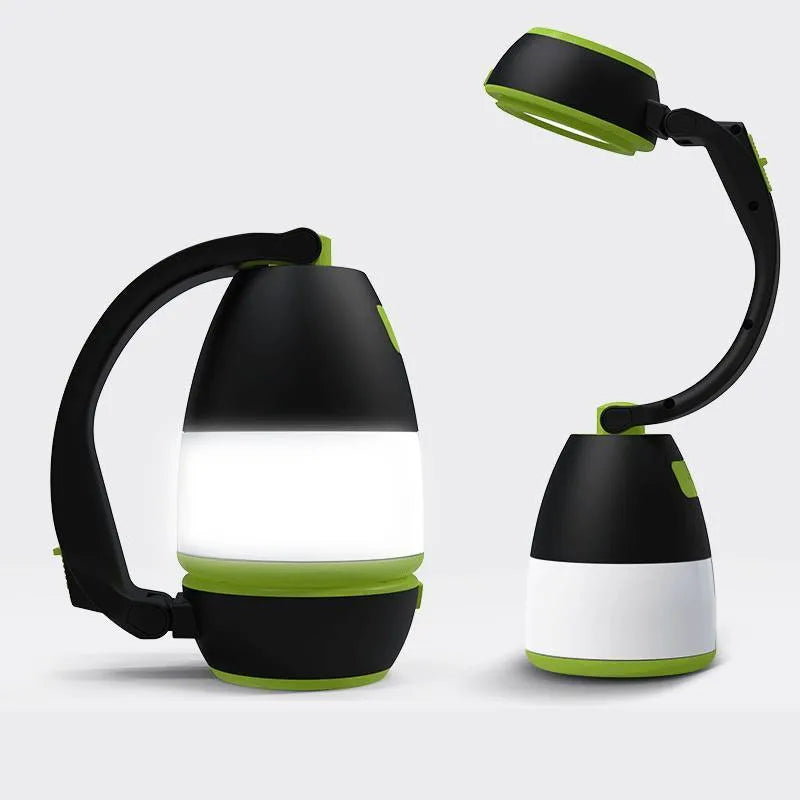 Black green 3-in-1 multifunctional LED table lamp and foldable camping flashlight.