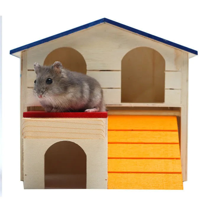 Blue top villa wooden hamster chalet toy measuring 17x17x15cm for small pet dental care