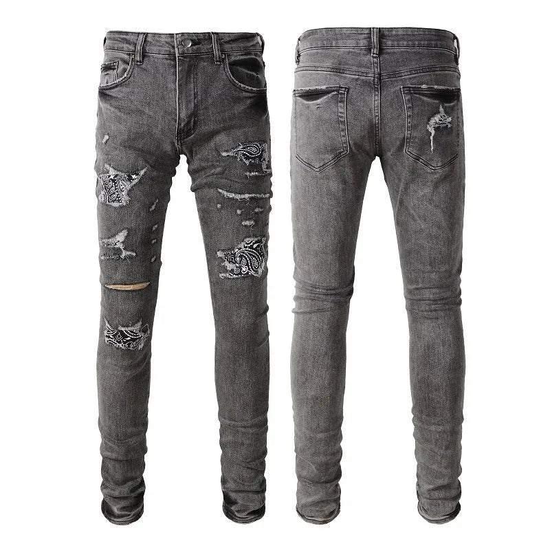 Stretch slim-fit skinny jeans for men in dark denim tapered trousers mid waist zip fly