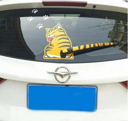 Reflective cat rear window wiper decal sticker for car in black white yellow options