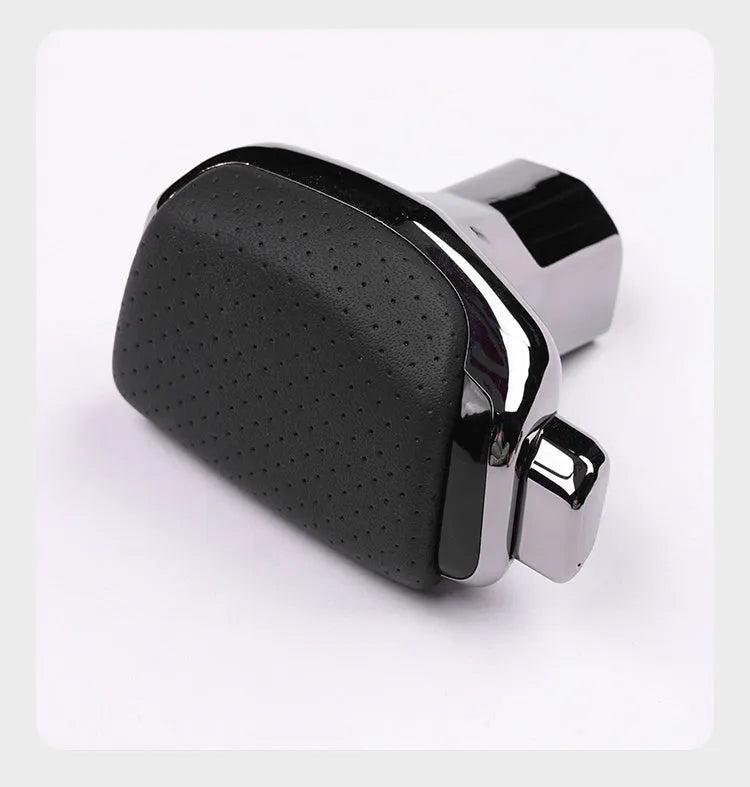 Genuine leather car gear shift knob in black and silver decoration