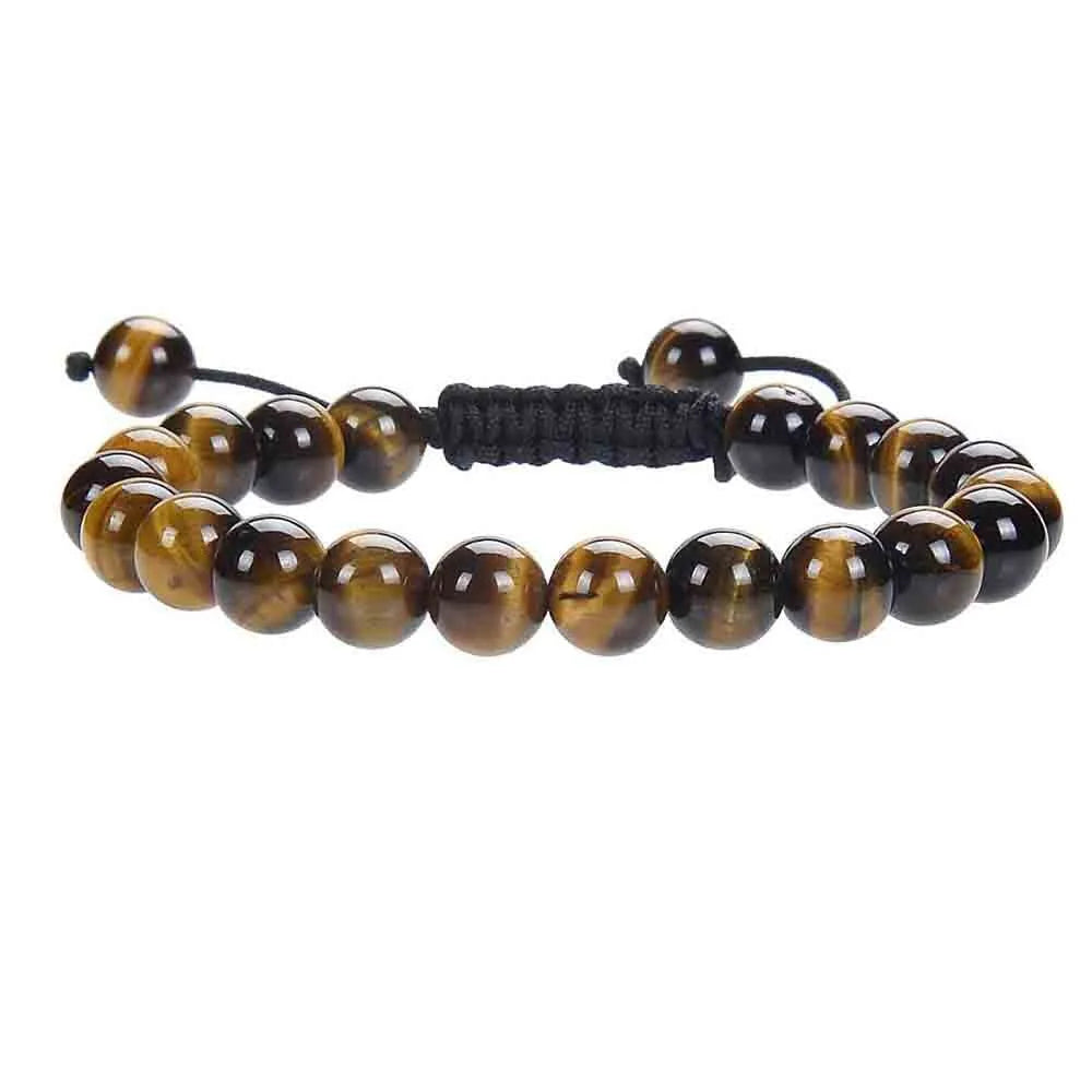 Flat knot braided women's bracelet made from hand-woven aquamarine and coloured stone beads