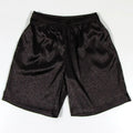 Men's black Tang suit shorts with an elastic drawstring waistband on a white background.