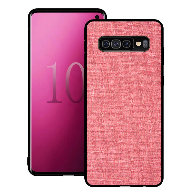 Canvas pattern Samsung Galaxy phone case with TPU rubber sides shown in multiple colour options