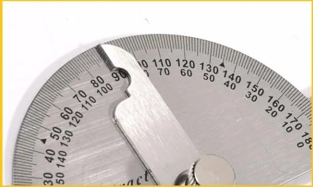 Adjustable plastic protractor showing 0-180 degree measurement scale with solid and hollow-large design options