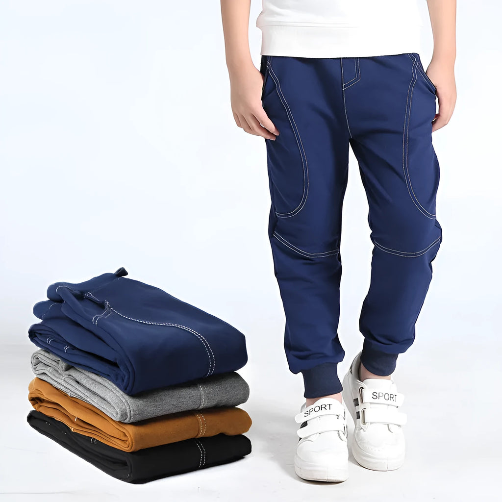 Boys Korean-style sports trousers in black elastic waist straight leg size 140cm