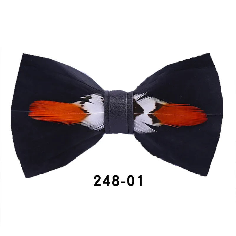 Handmade feather bow tie, 12cm x 6cm, polyester yarn, unisex adult flat head bow shape for parties and banquets