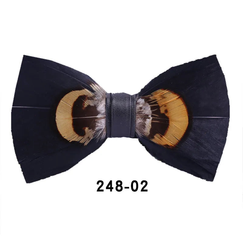 Handmade feather bow tie, 12cm x 6cm, polyester yarn, unisex adult flat head bow shape for parties and banquets