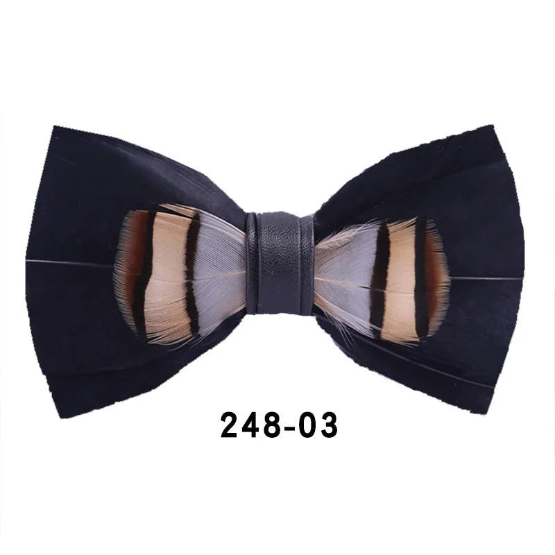 Handmade feather bow tie, 12cm x 6cm, polyester yarn, unisex adult flat head bow shape for parties and banquets