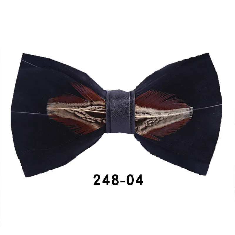 Handmade feather bow tie, 12cm x 6cm, polyester yarn, unisex adult flat head bow shape for parties and banquets