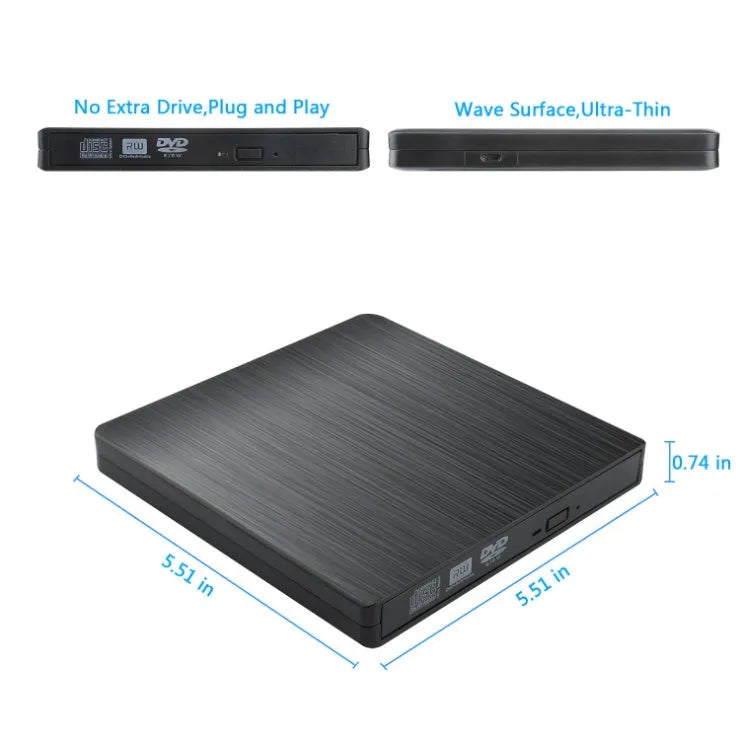 Black external optical disk drive with USB 2.0 and 3.0 for DVD burning