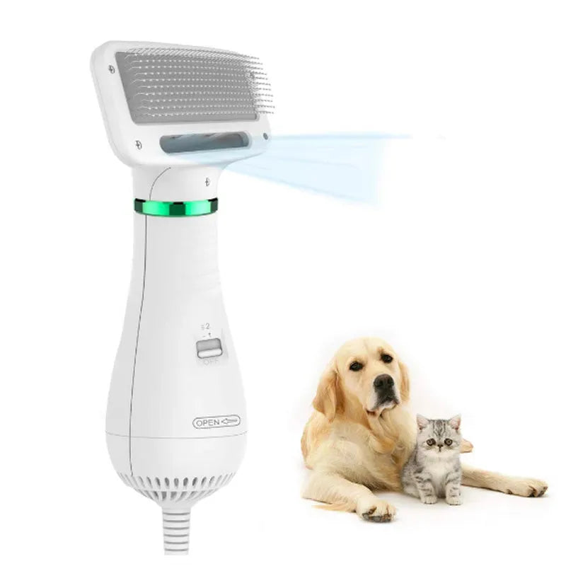 Pet Hair Comb All-in-one Hair Dryer PD-9800 in green, with two heat settings and ABS construction