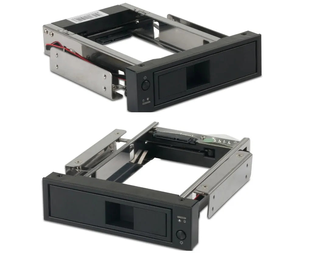 Black hard disk tray for vertical installation in desktop computer CD-ROM drive bays