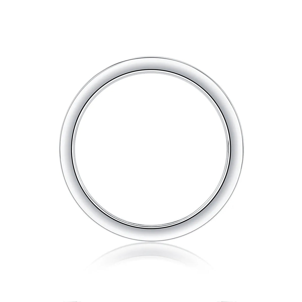 Moissanite wedding ring with gold-plated S925 silver setting on a white background