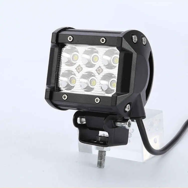 Black 18W car LED work light with aviation aluminium alloy die-cast shell, IP67 rating, 12V-24V