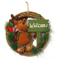 Christmas wreath 35 cm with fabric and rattan base, plush doll and burlap hanging rope