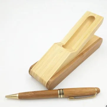 Bamboo ballpoint pen set with pen case, folded single cartoon design, true colour, grinding process