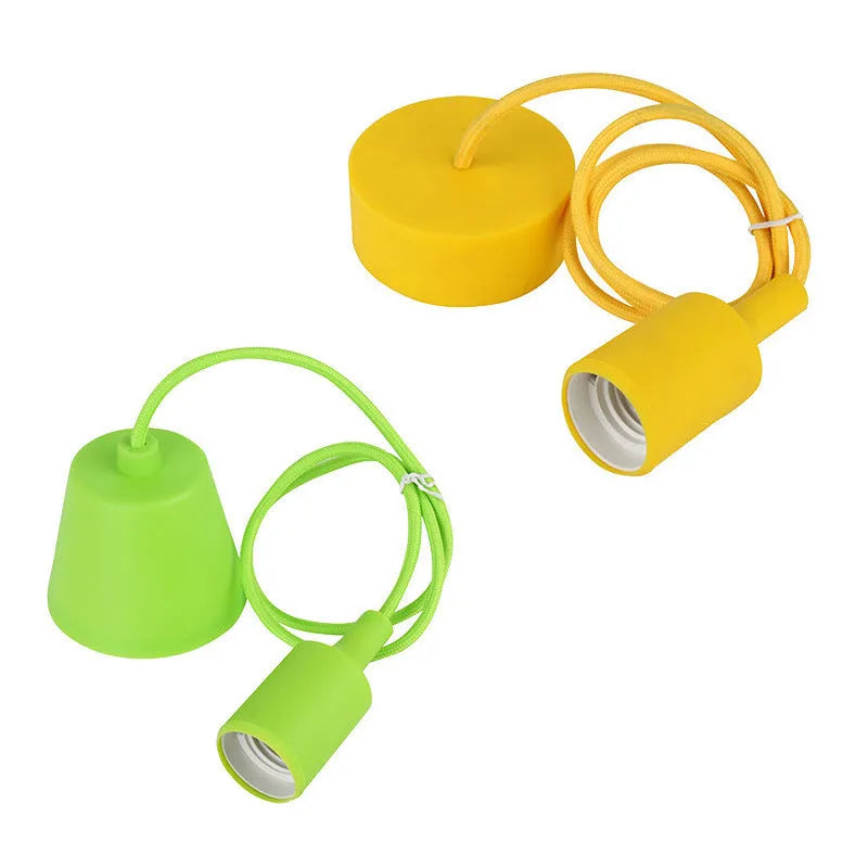 Colourful silicon ceiling pendant lamp holder with E27 socket and 50cm black wire