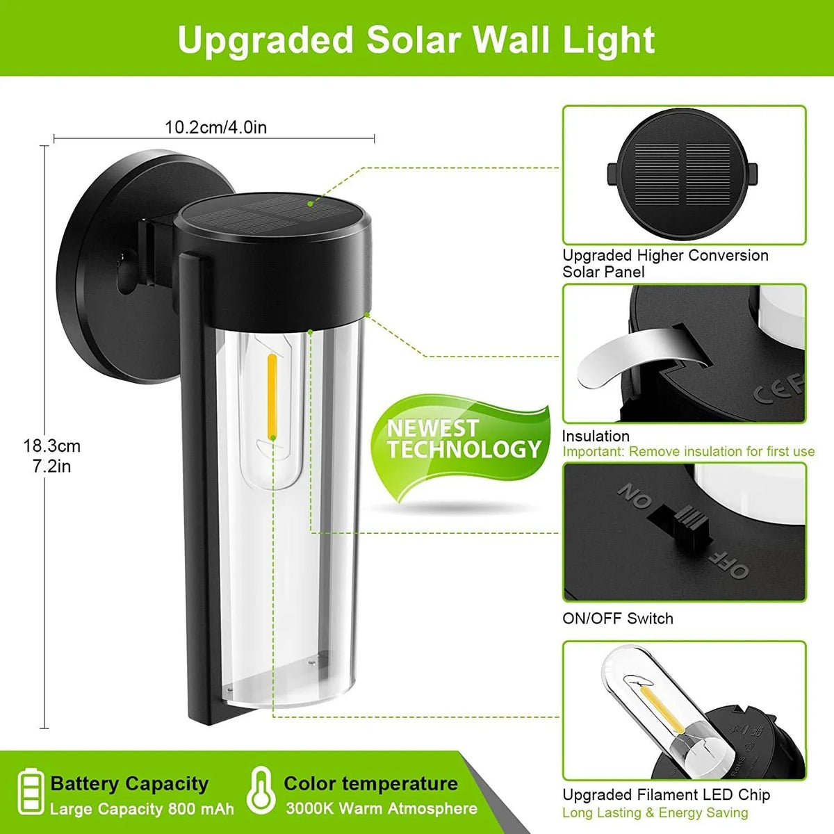 Solar lawn lamp with transparent tungsten wire, 3000K warm white, IP65 ABS body, floor or wall hanging garden light.