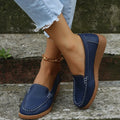 Women's flat loafer shoe in PU leather with a round toe and rubber sole, shown in a colour option.