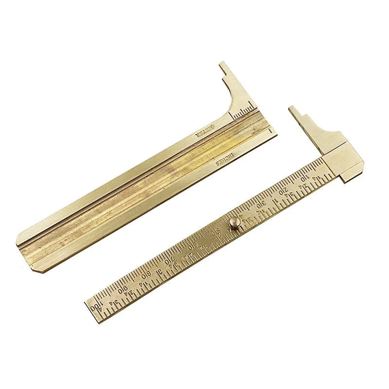 Mini copper vernier caliper with double scale, 100mm range, and 24mm card foot for small object measuring