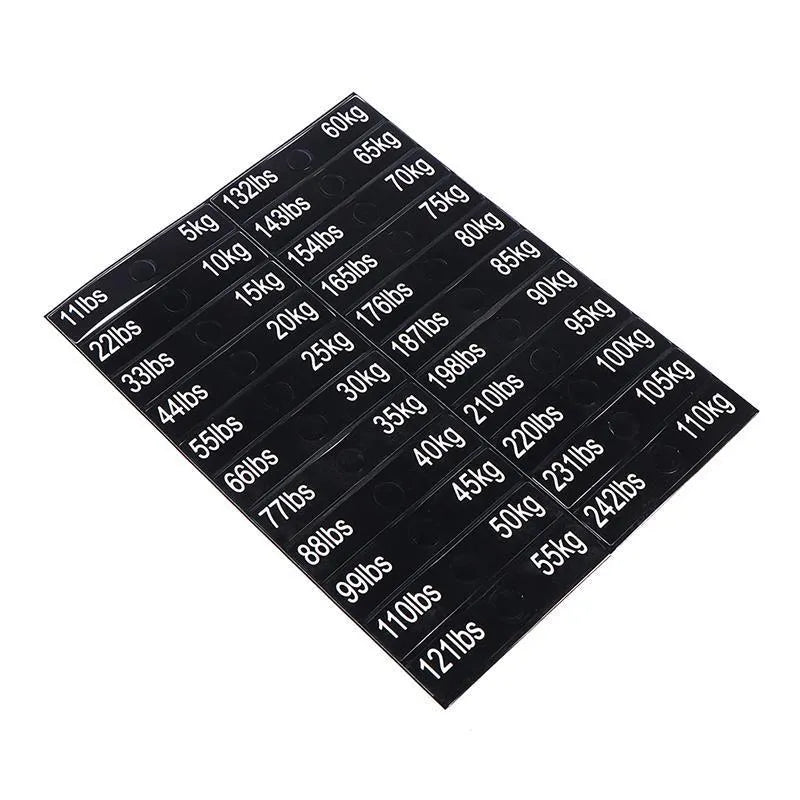 Gym equipment weight sticker labels for counterweight identification set 5-100kg 90mm length 20mm height Aspic colour