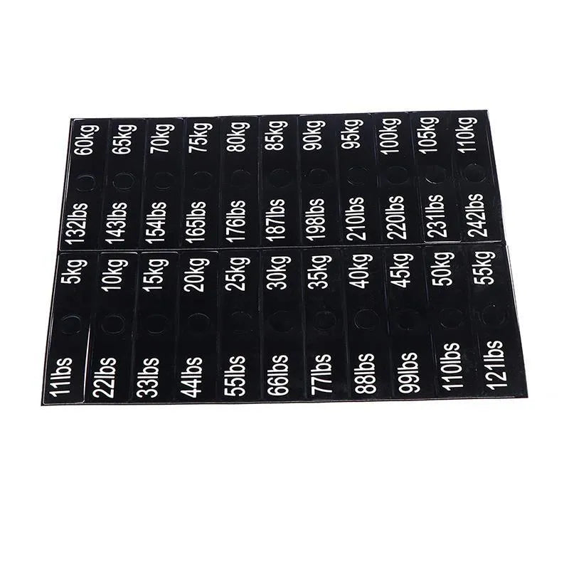Gym equipment weight sticker labels for counterweight identification set 5-100kg 90mm length 20mm height Aspic colour