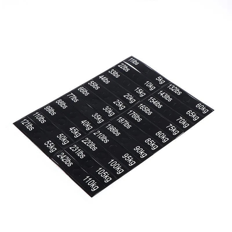 Gym equipment weight sticker labels for counterweight identification set 5-100kg 90mm length 20mm height Aspic colour