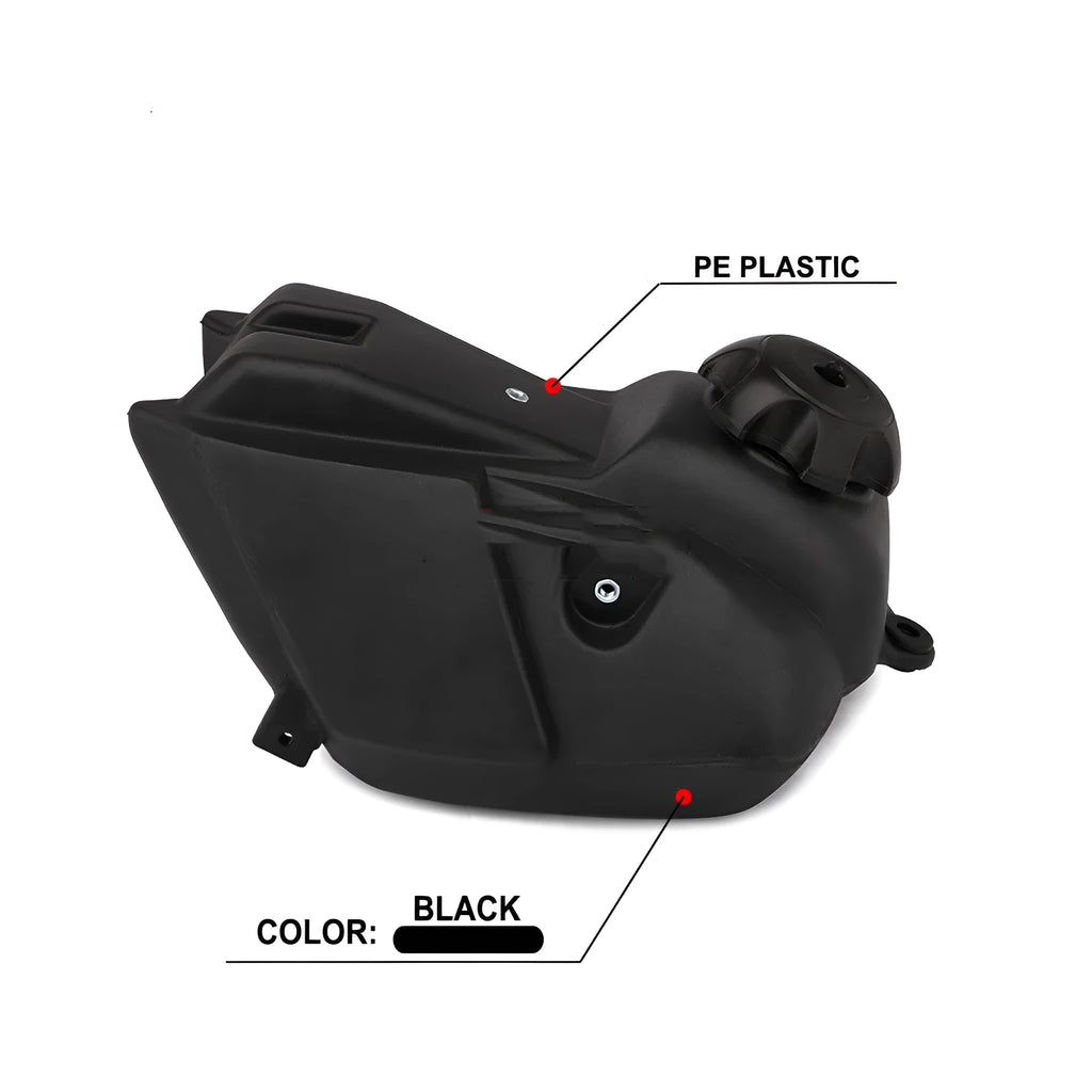 Black plastic off road motorcycle oil tank for KLX110 Tiandi version measuring 240x330x200mm
