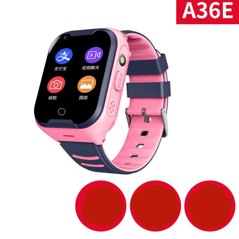 Blue children's smartwatch with a 1.44-inch screen on a silicone strap, showing a video call interface.