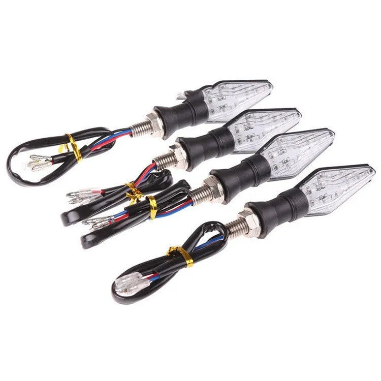 Motorcycle double-sided LED turn signal lights in yellow and blue colour options